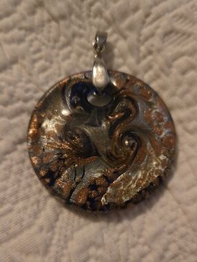 Heavy Swirl Pendant Necklace in Blue, Gold, And Bronze